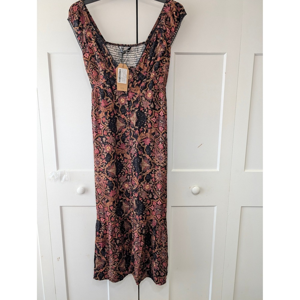 Disturbia Mythos Print Milkmaid Smock Midaxi Dress US 4 Celestial Gothic Boho